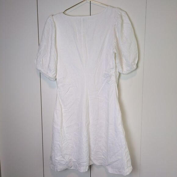 A New Day Women 10 White Mini Dress Smocked Puffed Short Sleeves - Picture 6 of 6